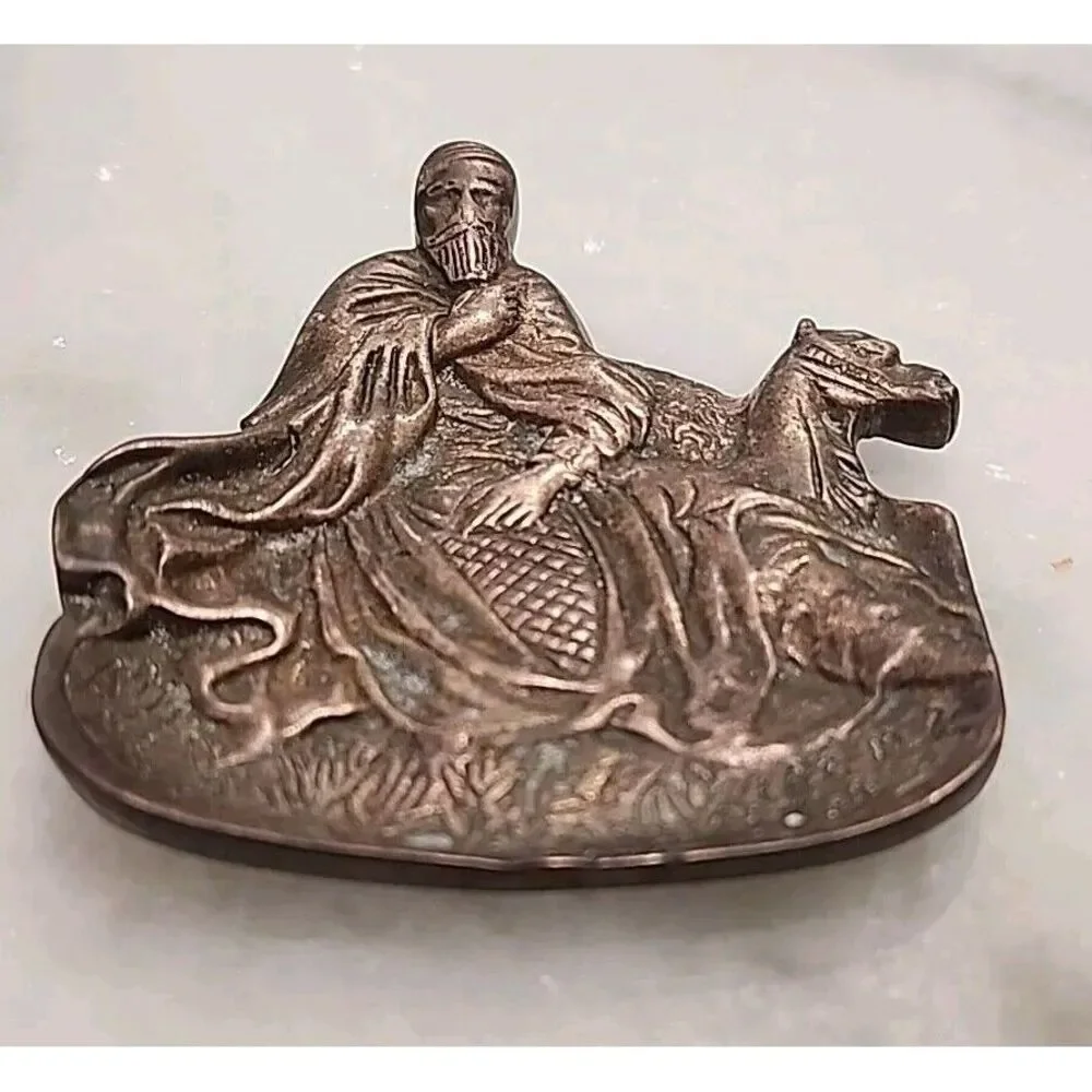 Vtg Solid Brass‎ Desert Themed Wise Man Nomad & Camel Ashtray Coin Trinket Dish